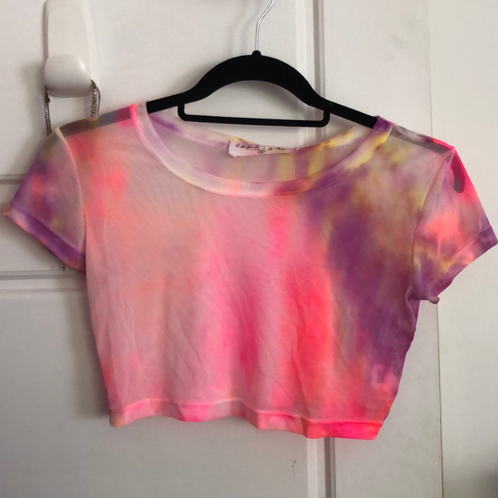 Emma & Sam cropped tie-dye mesh shirt